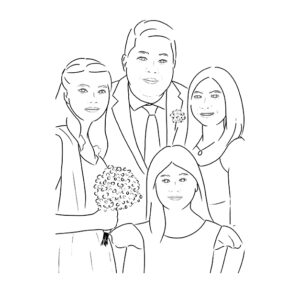 Portrait Line Art with 4-5 Person / Pet